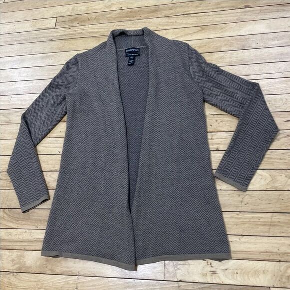 CYNTHIA ROWLEY Cardigan Merino Wool Blend Women S Brown Chevron Black Knit S - Picture 14 of 15